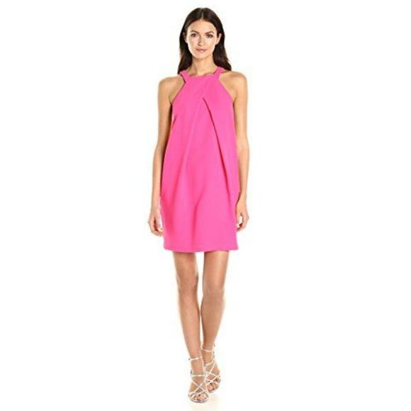 Trina Turk Felisha Front Pleat Halter Dress Pink Crepe Size 0 NWOT - Picture 1 of 13